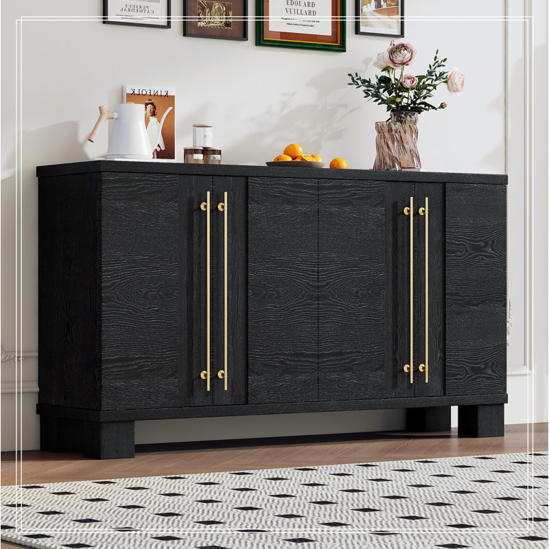 Wood Traditional Style Sideboard with Adjustable Shelves and Gold Handles Latitude Run Color Black